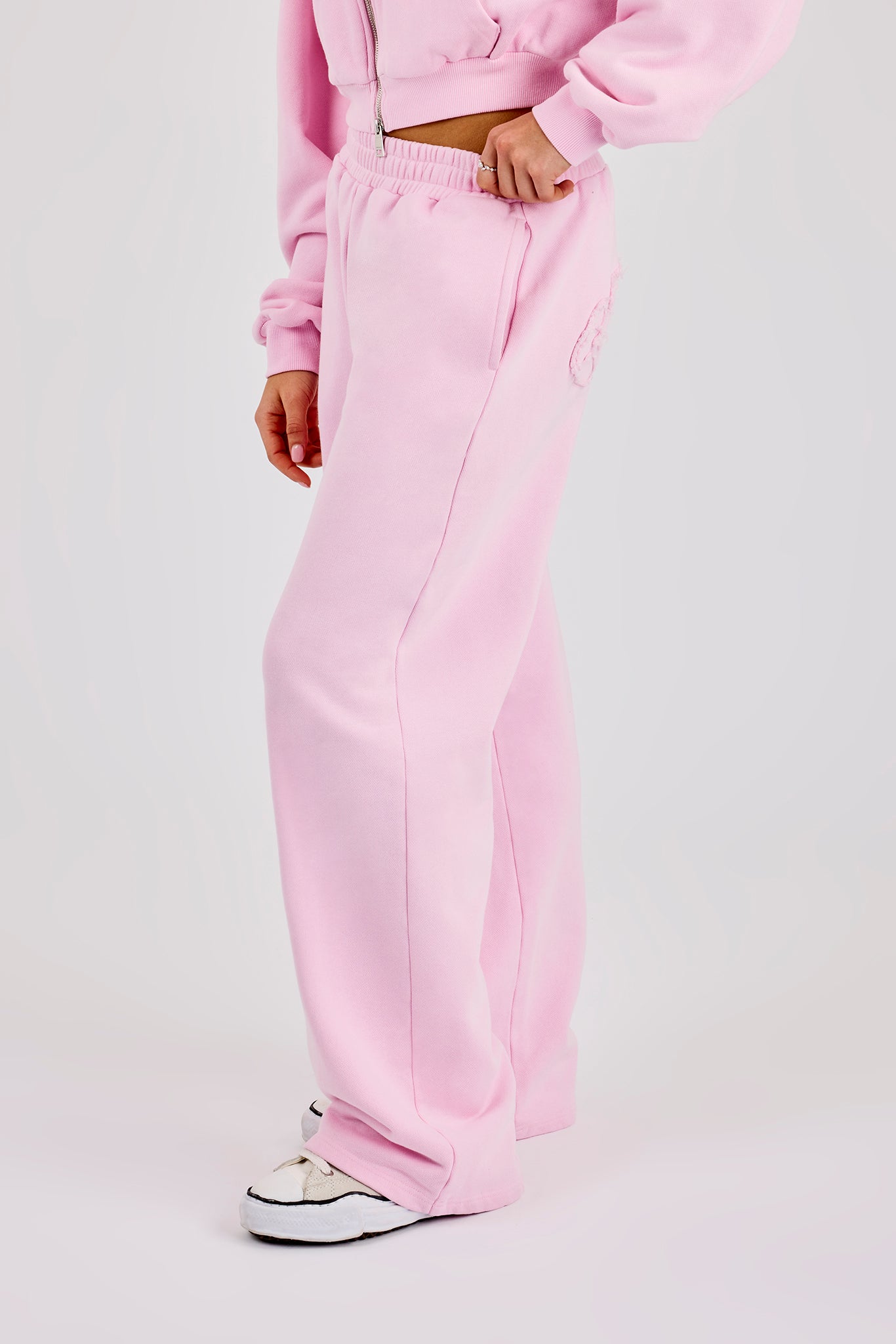 Washed Applique Logo Wide Leg Jogger - Light Pink